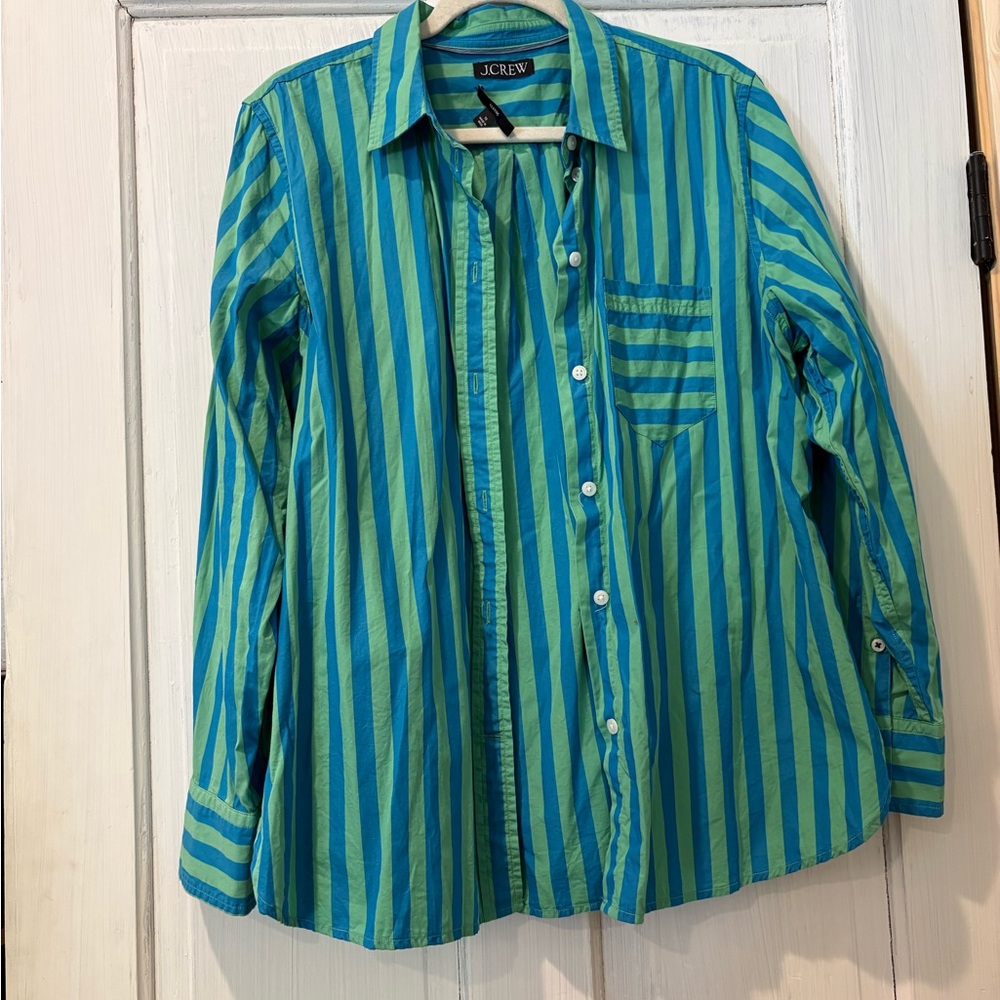J. Crew Green & Blue Striped Button-Down Shirt